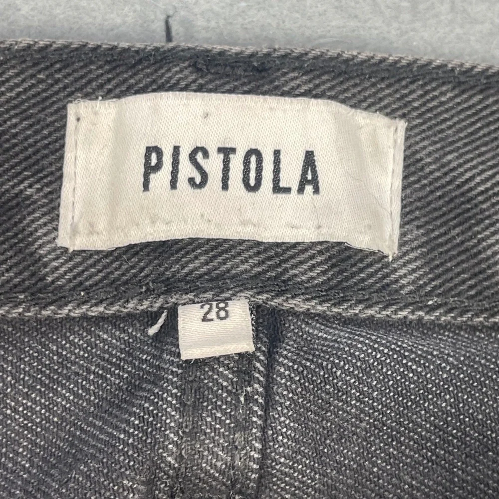 Pistola Black Distressed High Rise Straight Leg Button Fly Jeans Women 28
